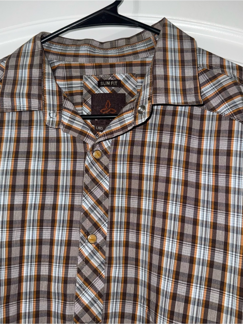Prana Slim Fit Long Sleeve Pearl Snap Button Up Men’s Size Large Western Plaid